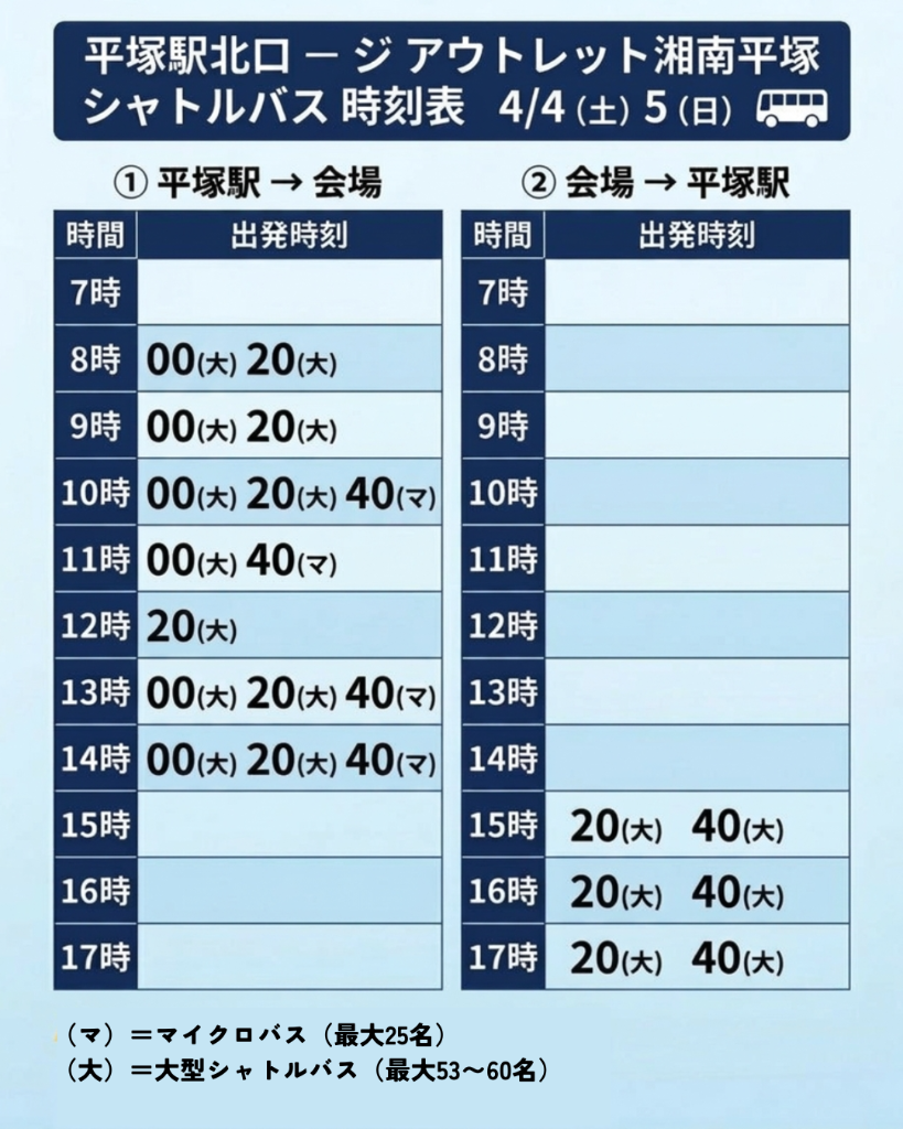 シャトルバス時刻表 4月4日・5日